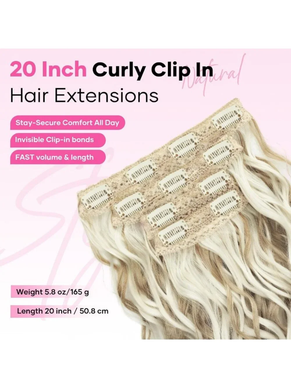 20 Inch Curly Clip-In Hair Extensions - 4PCS Volume & Length Hairpieces